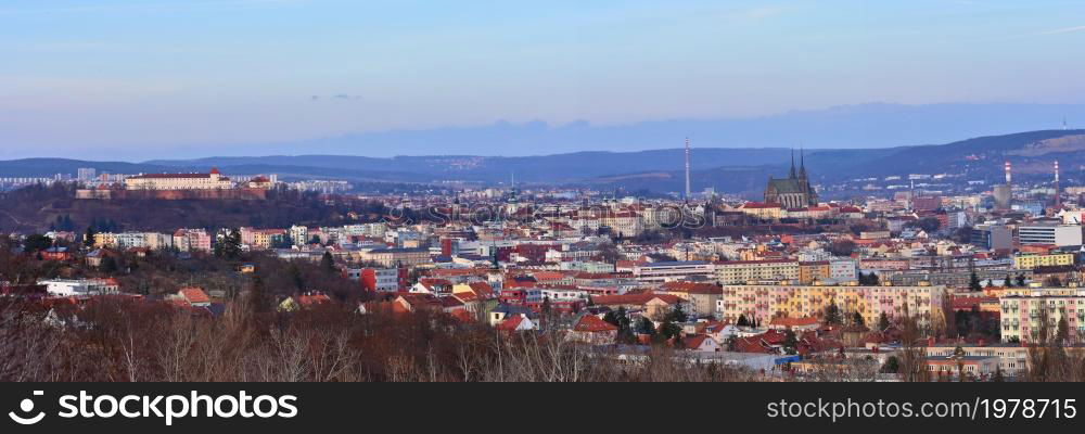 The city of Brno, Czech Republic-Europe. Top view of the city with monuments and roofs. panorama photo