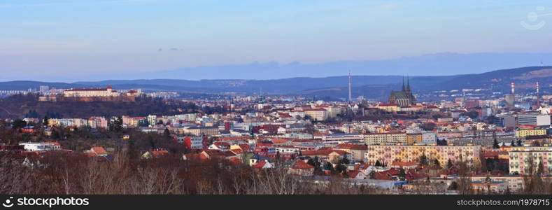 The city of Brno, Czech Republic-Europe. Top view of the city with monuments and roofs. panorama photo