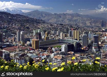 The city of La Paz high in the Andes Mountains in Bolivia - viewed from Mirador Kilikili