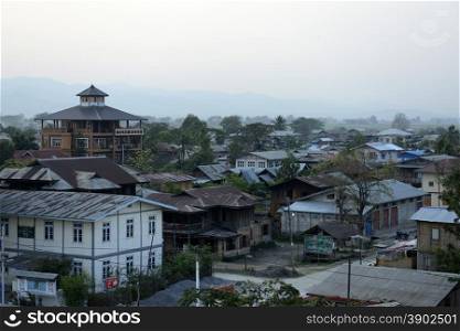 the city of Nyaungshwe on the Inle Lake in the Shan State in the east of Myanmar in Southeastasia.. ASIA MYANMAR BURMA INLE LAKE NYAUNGSHWE