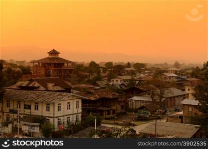 the city of Nyaungshwe on the Inle Lake in the Shan State in the east of Myanmar in Southeastasia.. ASIA MYANMAR BURMA INLE LAKE NYAUNGSHWE