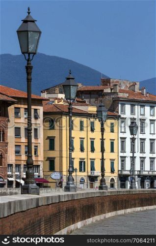 The city of Pisa in the Tuscany region of central Italy on the River Arno.