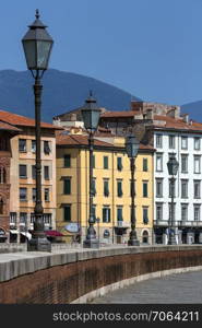 The city of Pisa in the Tuscany region of central Italy on the River Arno.