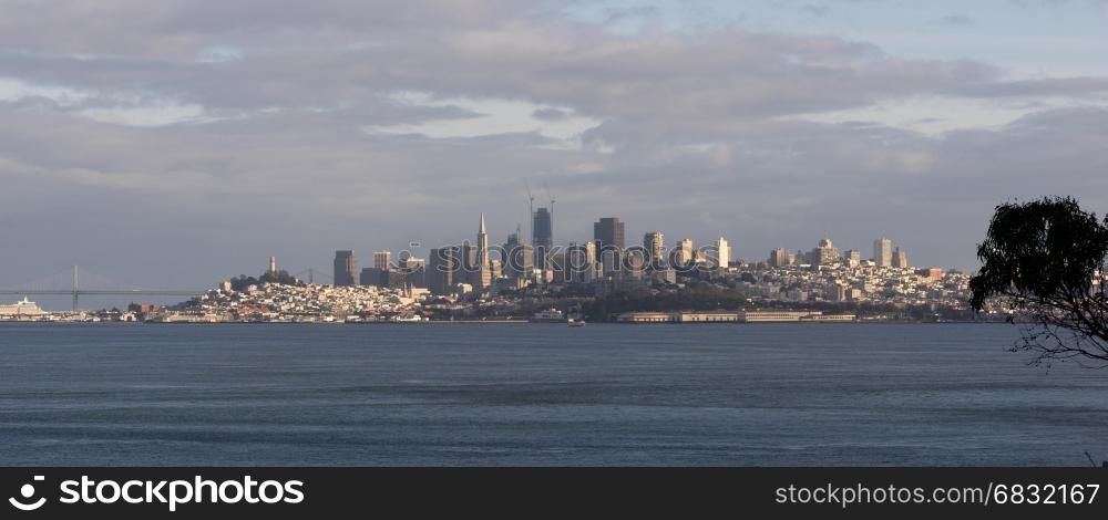 The city skyline of San Francisco view across the bay from Marin County