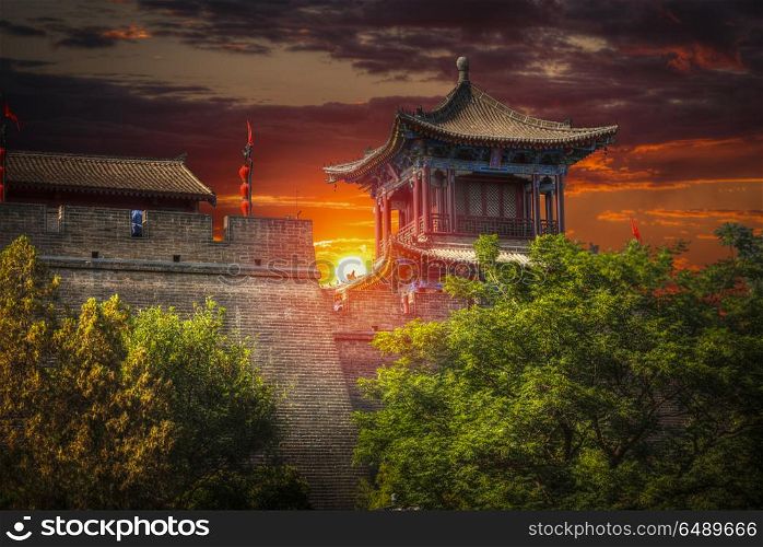 The city wall in around the old Xian. China. city wall of Xian