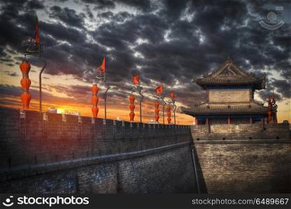 The city wall in around the old Xian. China. city wall of Xian