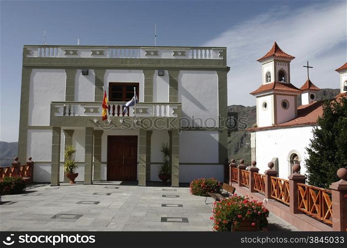 The Cityhall of the mountain Village of Tejeda in the centre of the Canary Island of Spain in the Atlantic ocean.. EUROPE CANARY ISLAND GRAN CANARY