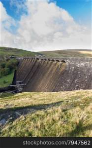 The Claerwen Reservoir and Dam part of the Elan Valley Reservoirs. Powys, Wales, United Kingdom.