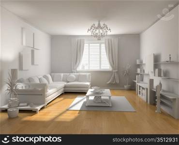 the classic blank interior with beautiful parquet (3D)