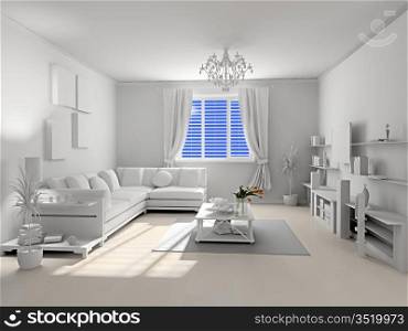 the classic blank interior with beautiful red flowers (3D)