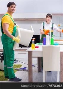 The cleaning professional contractors working at house. Cleaning professional contractors working at house