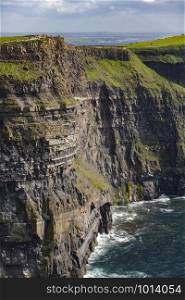 The Cliffs of Moher, County Clare, Republic of Ireland. They reach their maximum height of 214m (702ft) here, just north of O&rsquo;Brien&rsquo;s Tower.