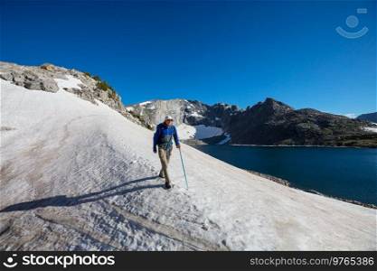 The climb in high Caucasus mountains
