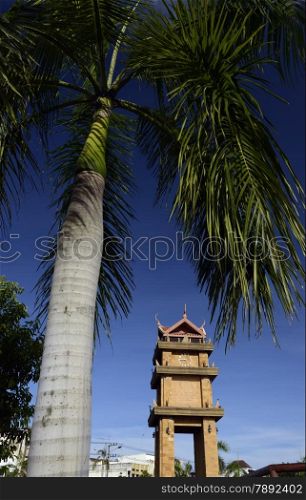 the clock tower in the citysquare of the city Amnat Charoen in the Provinz Amnat Charoen in the northwest of Ubon Ratchathani in the Region of Isan in Northeast Thailand in Thailand.&#xA;