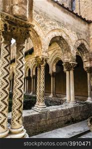 The cloister of the abbey of Monreale at Palermo, Sicily, Italy