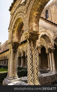 The cloister of the abbey of Monreale at Palermo, Sicily, Italy