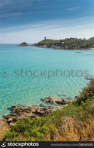 The coast and Genoese tower at Fautea on the east coast of Corsica