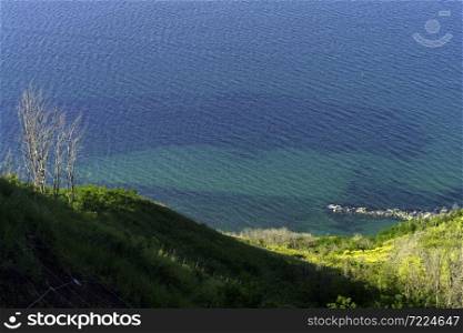 The coast of Adriatico sea between Gabicce Mare and Pesaro, Marche, Italy, at springtime