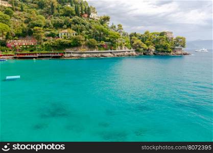 The coast of Liguria.. The rocky coast of Liguria between Portofino and Saint Margherita Ligure. Cinque Terre.