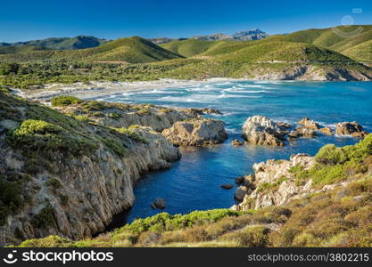 The coast of the Desert des Agriates and Ostriconi beach in north Corsica