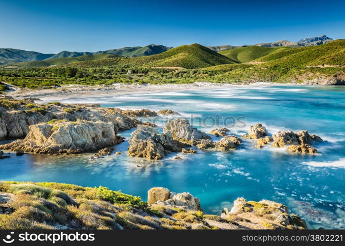 The coast of the Desert des Agriates and Ostriconi beach in north Corsica