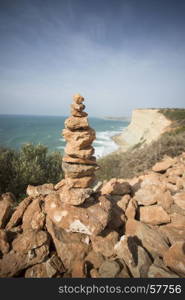 the coast with cliffs at the tlantic ocean at the village of Luz at the Algarve of Portugal in Europe.. PORTUGAL ALGARVE LUZ BEACH ATLANTIC OCEAN