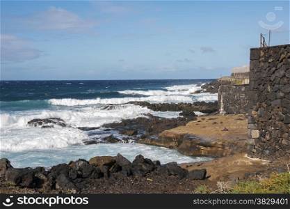 the coast with sea and waves at the west side of Tenerife Island