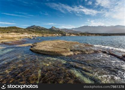 The coastline and mountains at Punta Caldanu near Lumio in the Balagne region of Corsica