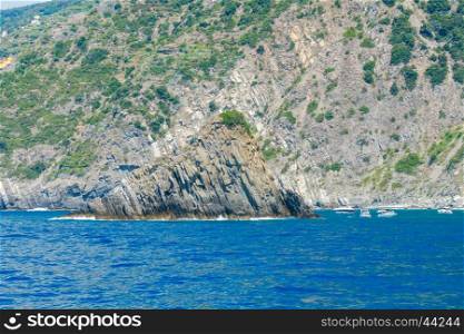 The coastline in Cinque Terre National Park.. View of the rocky coast in the Cinque Terre. Liguria. Italy.