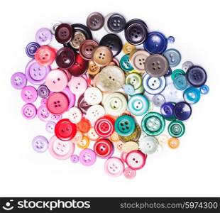 The Colorful buttons heap isolated on white. Colorful buttons heap