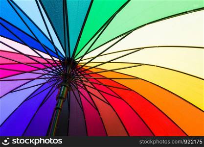 The colors of the rainbow umbrella surface.