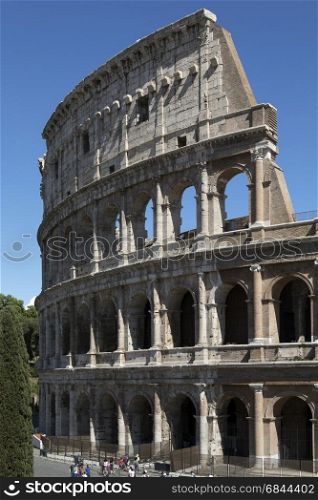 The Colosseum (Flavian Amphitheatre), is an large oval amphitheatre in the city of Rome, Italy. It is the largest amphitheatre ever built. It was used for gladiatorial contests, public spectacles and executions.. Colosseum - Rome - italy