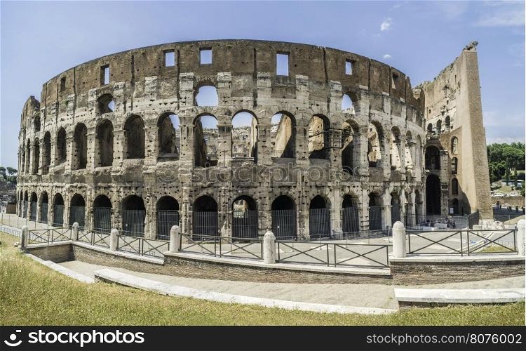 The Colosseum in Rome. Blue sky