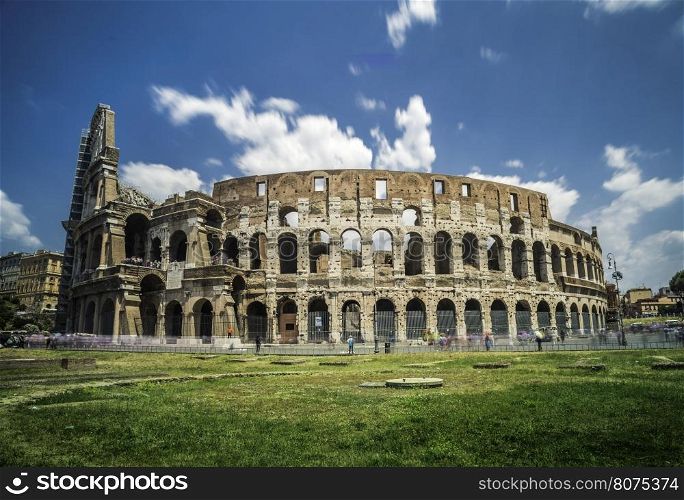 The Colosseum in Rome. Green grass