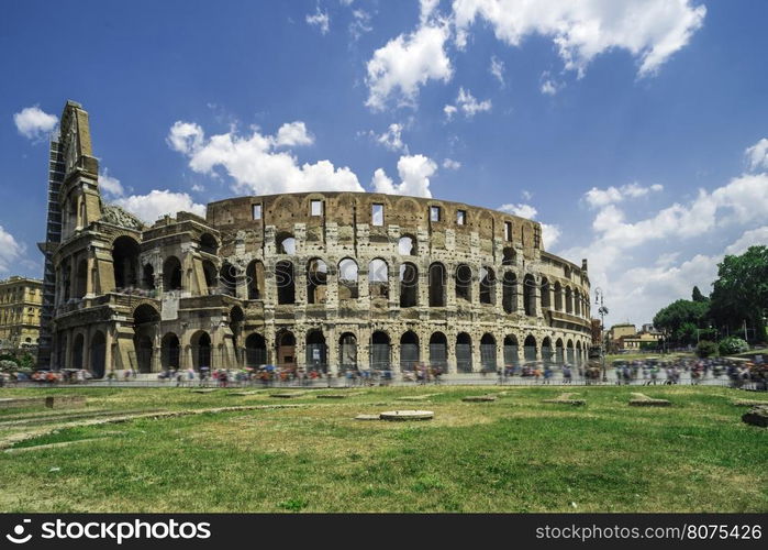 The Colosseum in Rome. Green grass