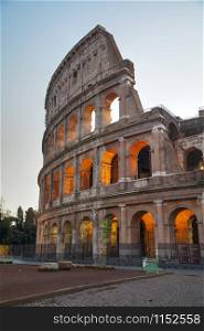 The Colosseum or Flavian Amphitheatre in Rome, Italy early in the morning