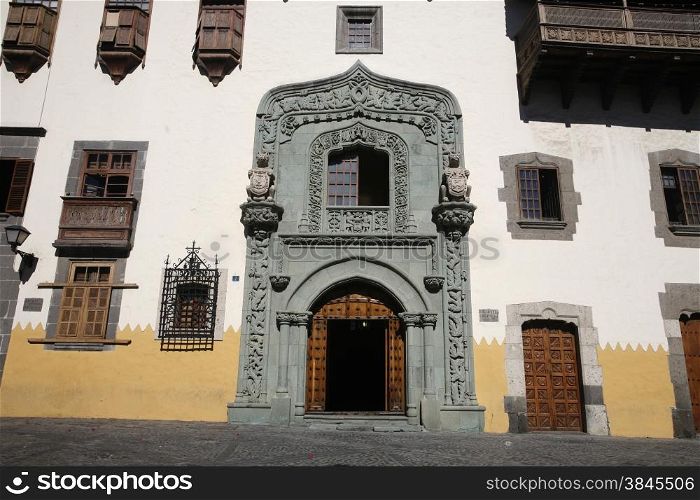 the Columbus House at the Plaza del Pilar Nuevo in the city Las Palmas on the Canary Island of Spain in the Atlantic ocean.. EUROPE CANARY ISLAND GRAN CANARY LAS PALMAS