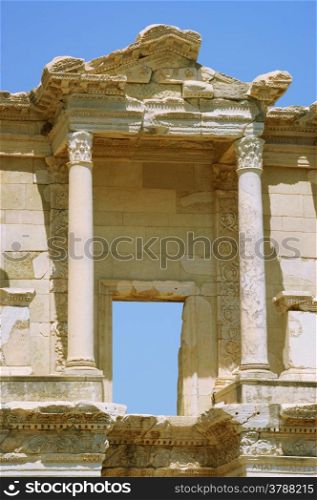The Columns of the Celsus Library of Ancient Ephsus in Ksadasi Turkey