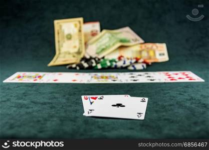 The combination of the cards is the poker on the poker table