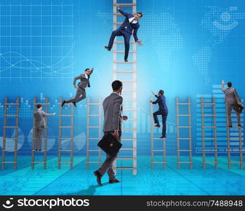 The competition concept with businessman beating competitors. Competition concept with businessman beating competitors