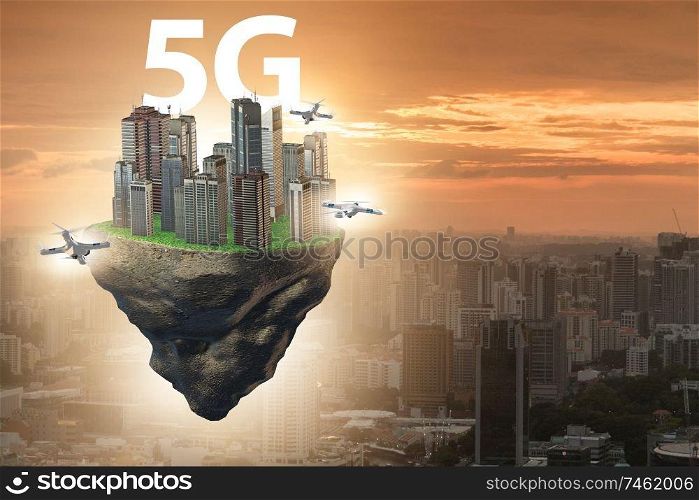 The concept of 5g technology with floating island. Concept of 5g technology with floating island