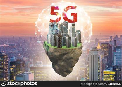 The concept of 5g technology with floating island. Concept of 5g technology with floating island