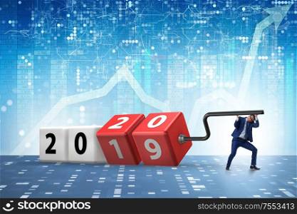 The concept of changing year from 2019 to 2020. Concept of changing year from 2019 to 2020