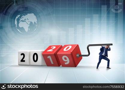 The concept of changing year from 2019 to 2020. Concept of changing year from 2019 to 2020