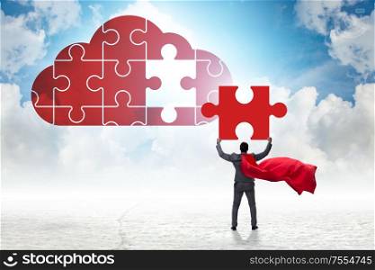 The concept of cloud computing with jigsaw puzzle. Concept of cloud computing with jigsaw puzzle