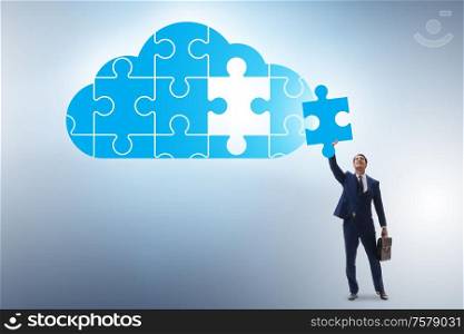 The concept of cloud computing with jigsaw puzzle. Concept of cloud computing with jigsaw puzzle