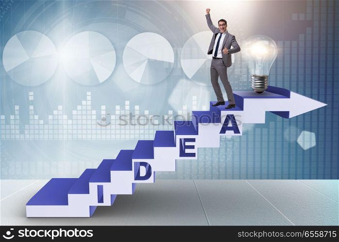 The concept of idea with businessman climbing steps stairs. Concept of idea with businessman climbing steps stairs. The concept of idea with businessman climbing steps stairs