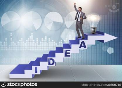 The concept of idea with businessman climbing steps stairs. Concept of idea with businessman climbing steps stairs. The concept of idea with businessman climbing steps stairs