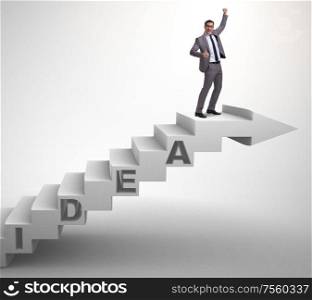 The concept of idea with businessman climbing steps stairs. Concept of idea with businessman climbing steps stairs