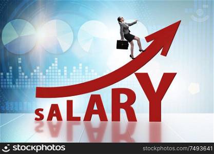 The concept of increasing salary with businesswoman. Concept of increasing salary with businesswoman